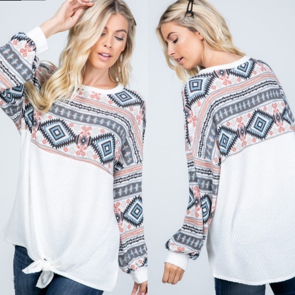 Aztec front tie waffle top - Picture 2 of 8